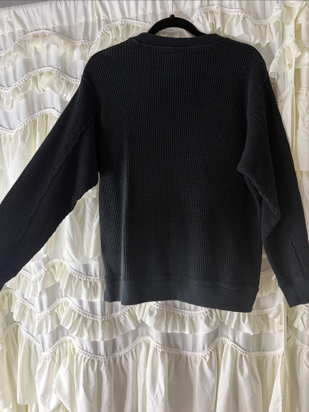 Aerie Black, Distressed Waffle, Crewneck